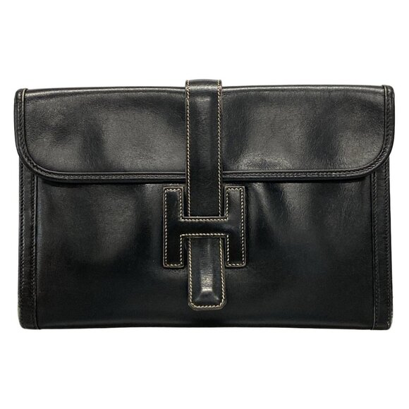 HERMES Jige PM - Dark Navy Box Calf Z Clutch Bag - Picture 1 of 15